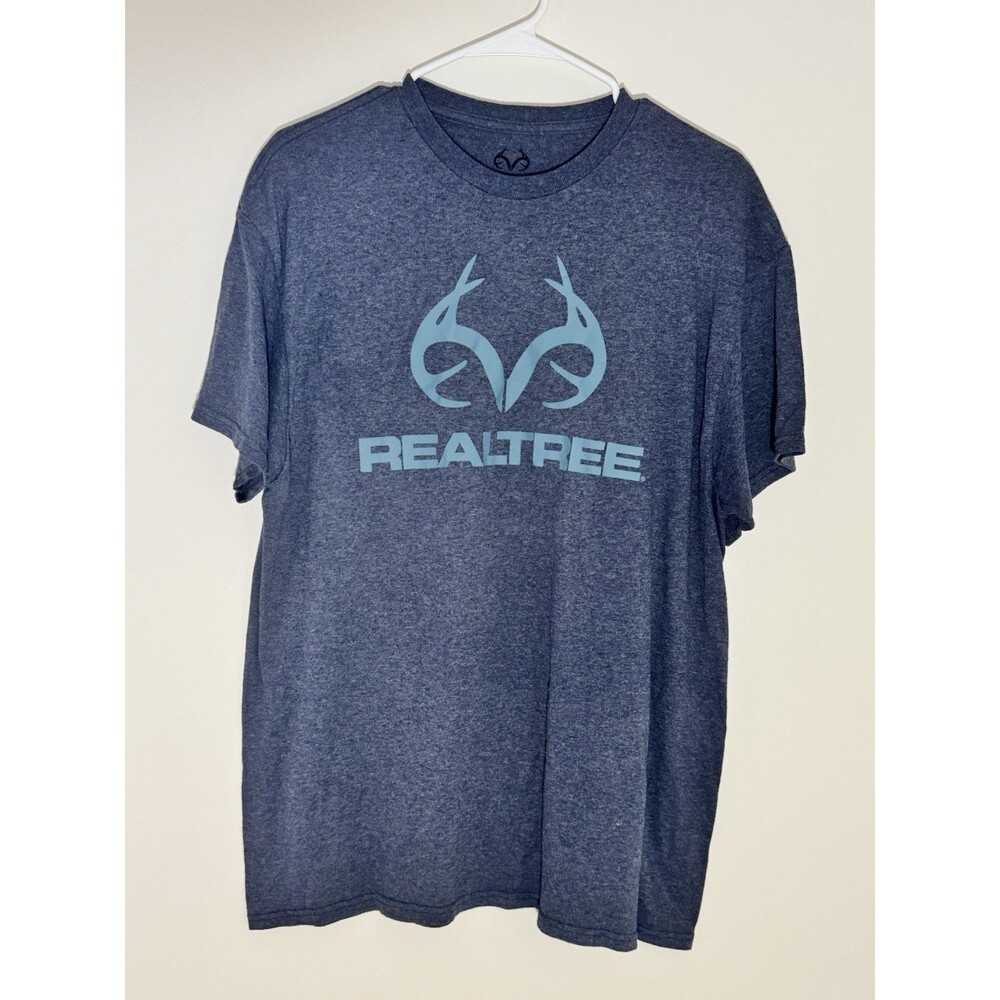Realtree Men's Large Blue Heather Short Sleeve Antler Logo Graphic T-Shirt